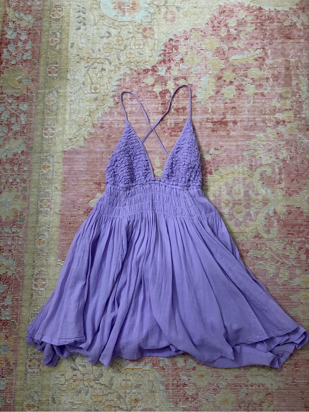 Free People Lavender Purple Mini Dress with Smocked Waist